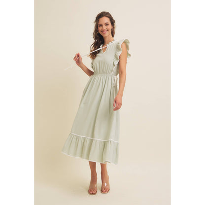 Annie- Cotton Gauze Midi Dress With Ruffles and Contrast Binding