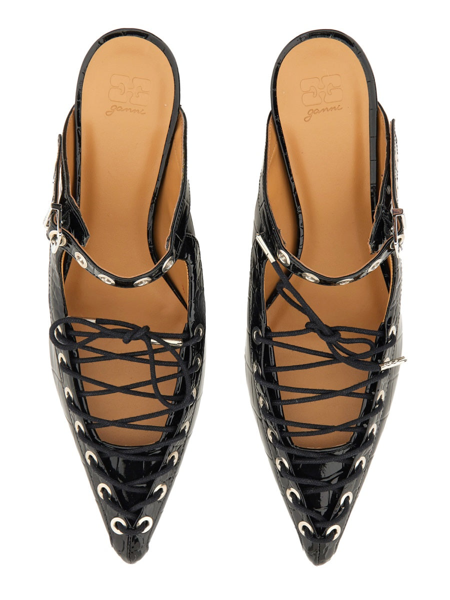 Black Mule Lace-Up Shoes