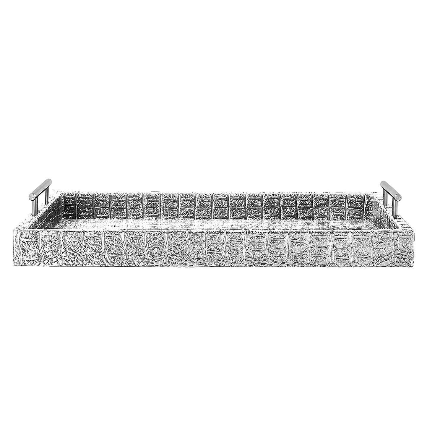 Jay Companies Alligator Silver Tray With Metal Handles - 19X14" Elegant Serving Tray