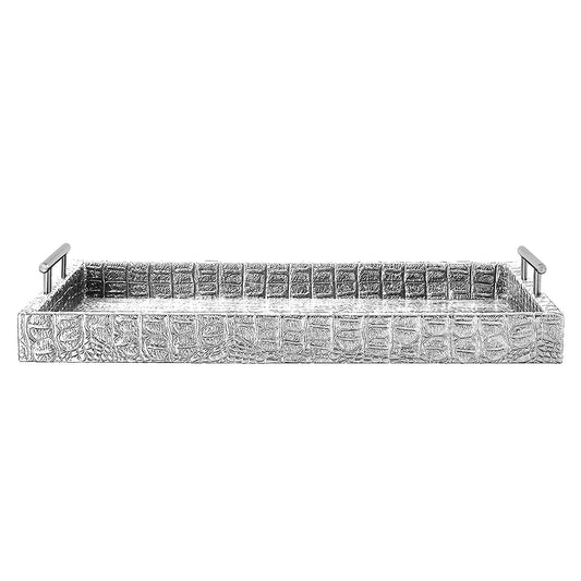 Jay Companies Alligator Silver Tray With Metal Handles - 19X14" Elegant Serving Tray