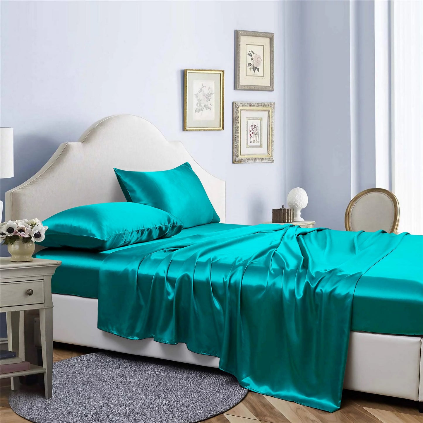 Bibb Home Silky Satin 4 Piece Sheet Set