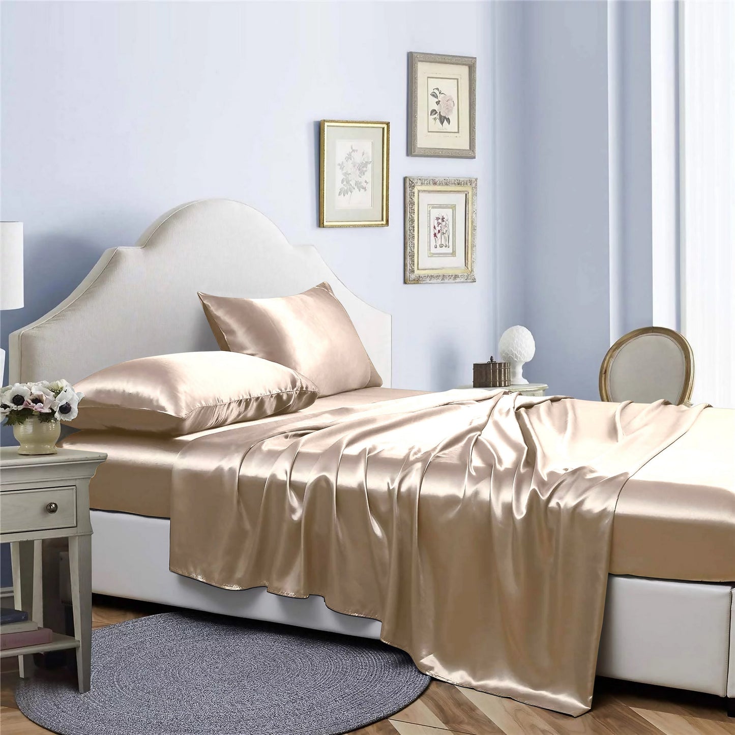 Bibb Home Silky Satin 4 Piece Sheet Set