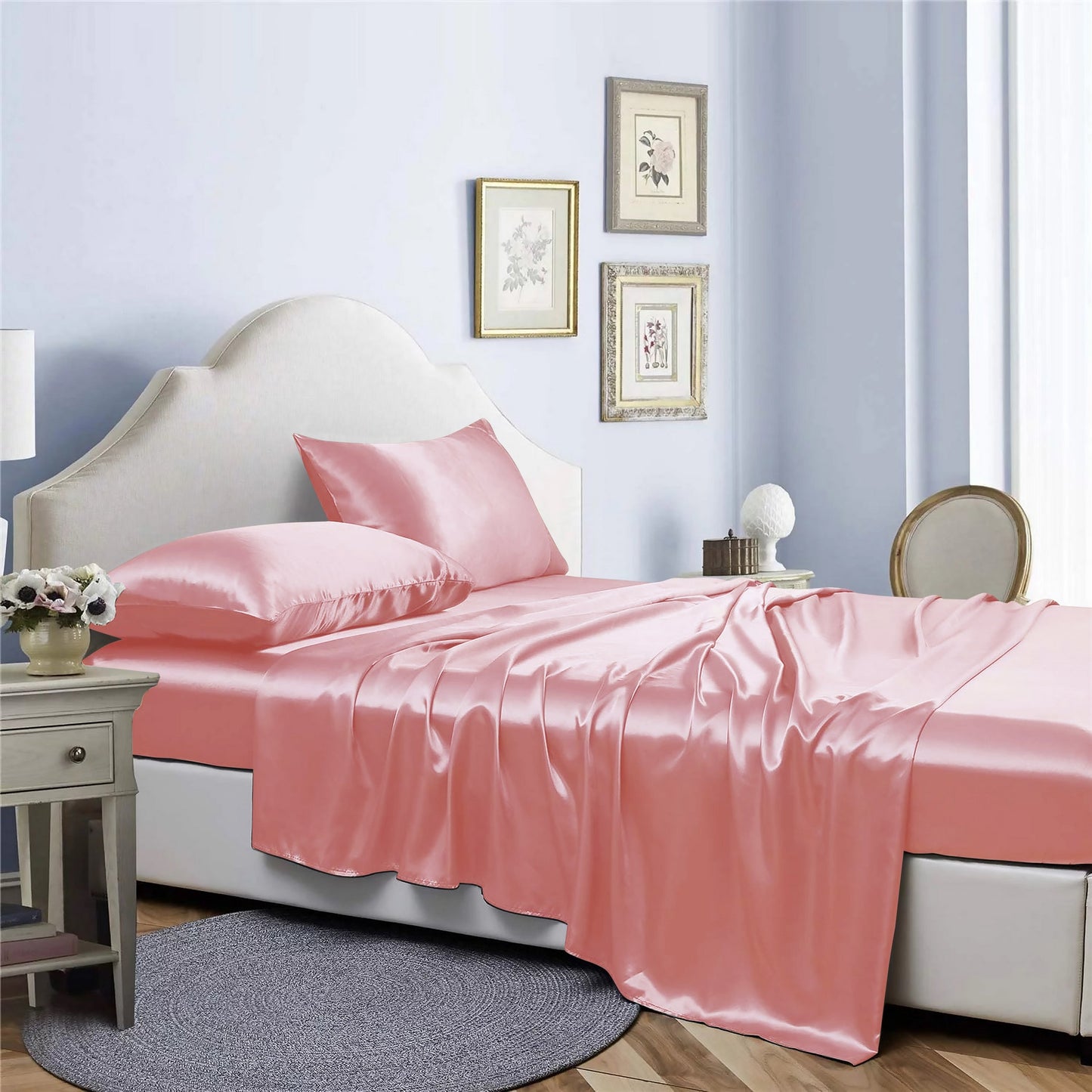 Bibb Home Silky Satin 4 Piece Sheet Set