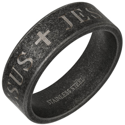 Oxidized Stainless Steel "Jesus" Band Ring