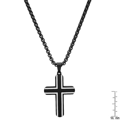 Two Tone Black Ip And Stainless Steel Cross Pendant