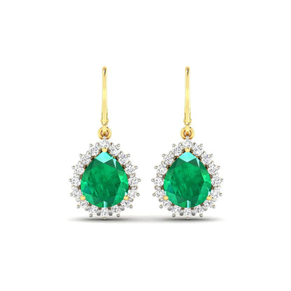 Genuine Zambian Emerald Diamond Dangle Earrings