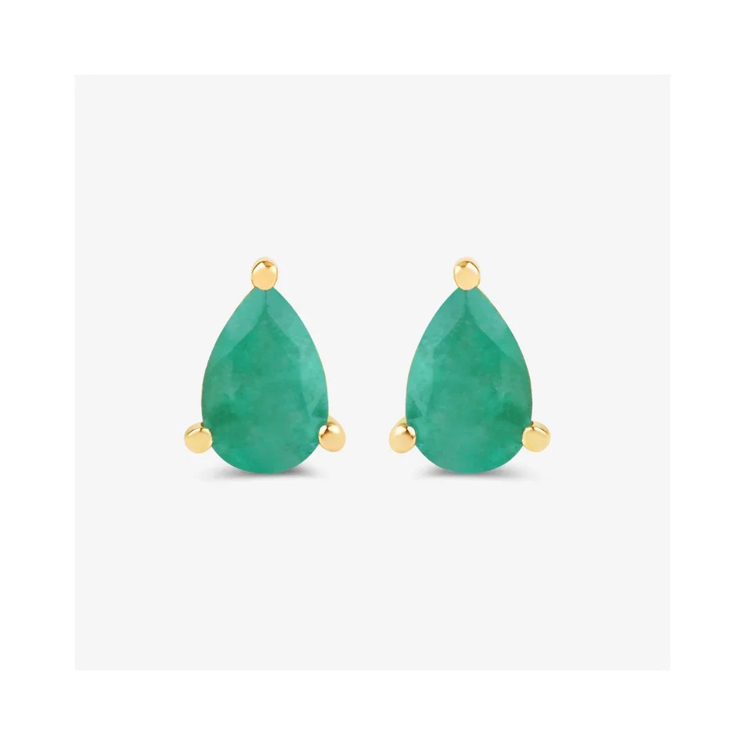 0.70 Ct Pear Green Zambian Emerald Prong 10K Stud Earrings