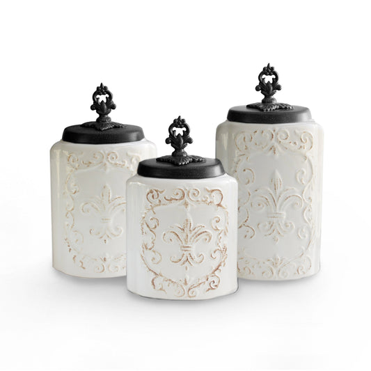 Jay Companies White Antique 3-Piece Set Kitchen Canister