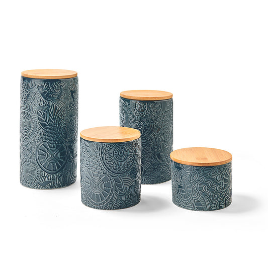 Jay Companies Embossed Blue 4-Piece Kitchen Canister Set