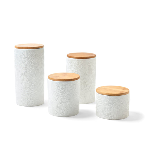 Jay Companies 4-Piece Embossed White Canister Set With Lids (Assorted Sizes)