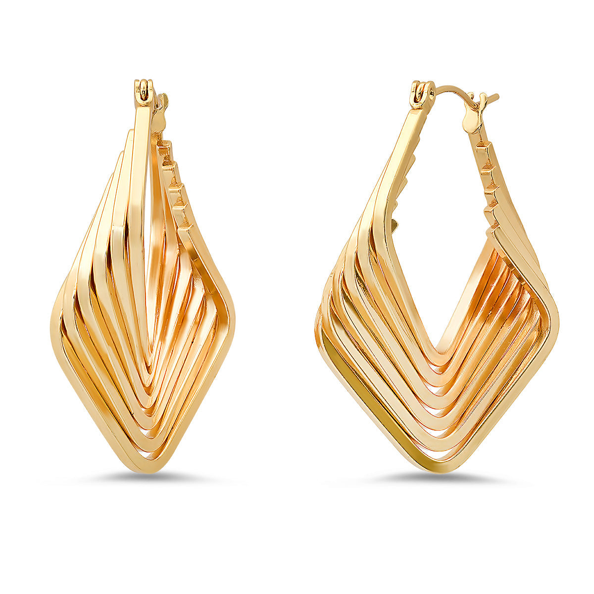 Gold Sculpted Diamond Hoop Earrings