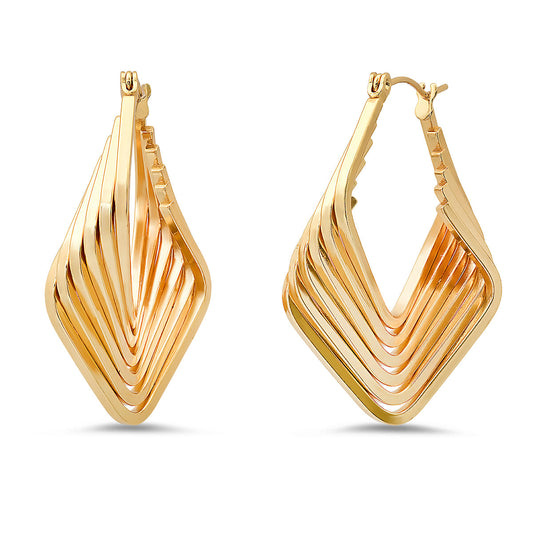 Gold Sculpted Diamond Hoop Earrings