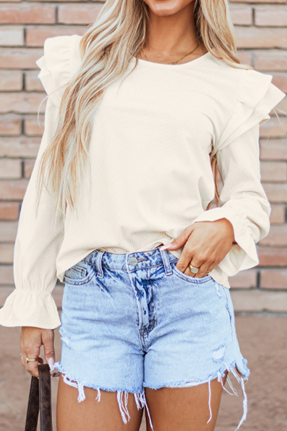 Threaded Pear Leanna Ruffled Corduroy Blouse
