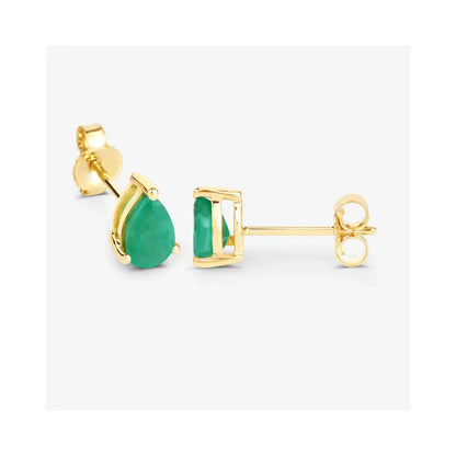 0.70 Ct Pear Green Zambian Emerald Prong 10K Stud Earrings