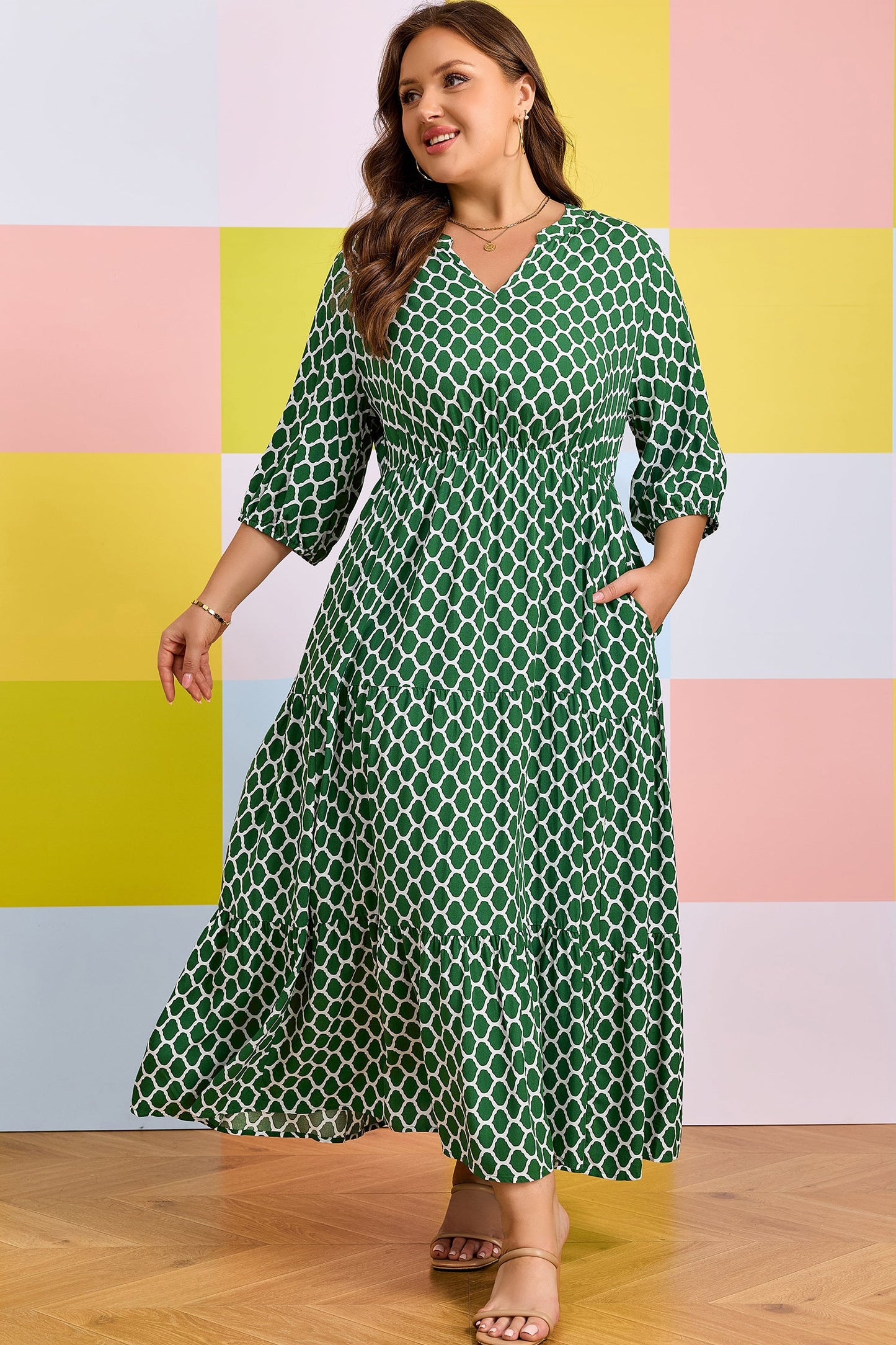 Threaded Pear Johanna Ruffle Hem Casual PLUS Dress