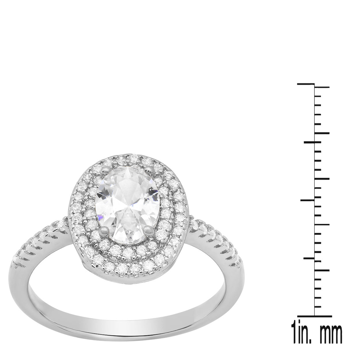 18K White Gold Plated Brass Simulated Diamonds Oval Engagement Ring
