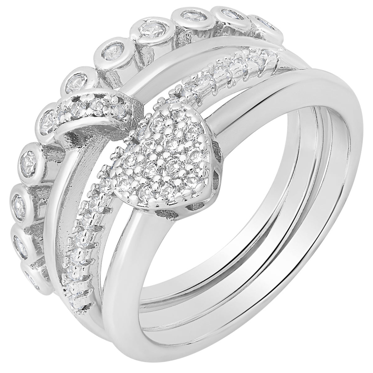 18K White Gold Plated Brass Simulated Diamonds Stackable Rings