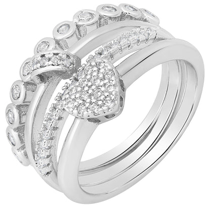 18K White Gold Plated Brass Simulated Diamonds Stackable Rings
