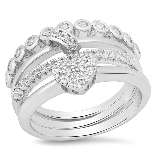 18K White Gold Plated Brass Simulated Diamonds Stackable Rings