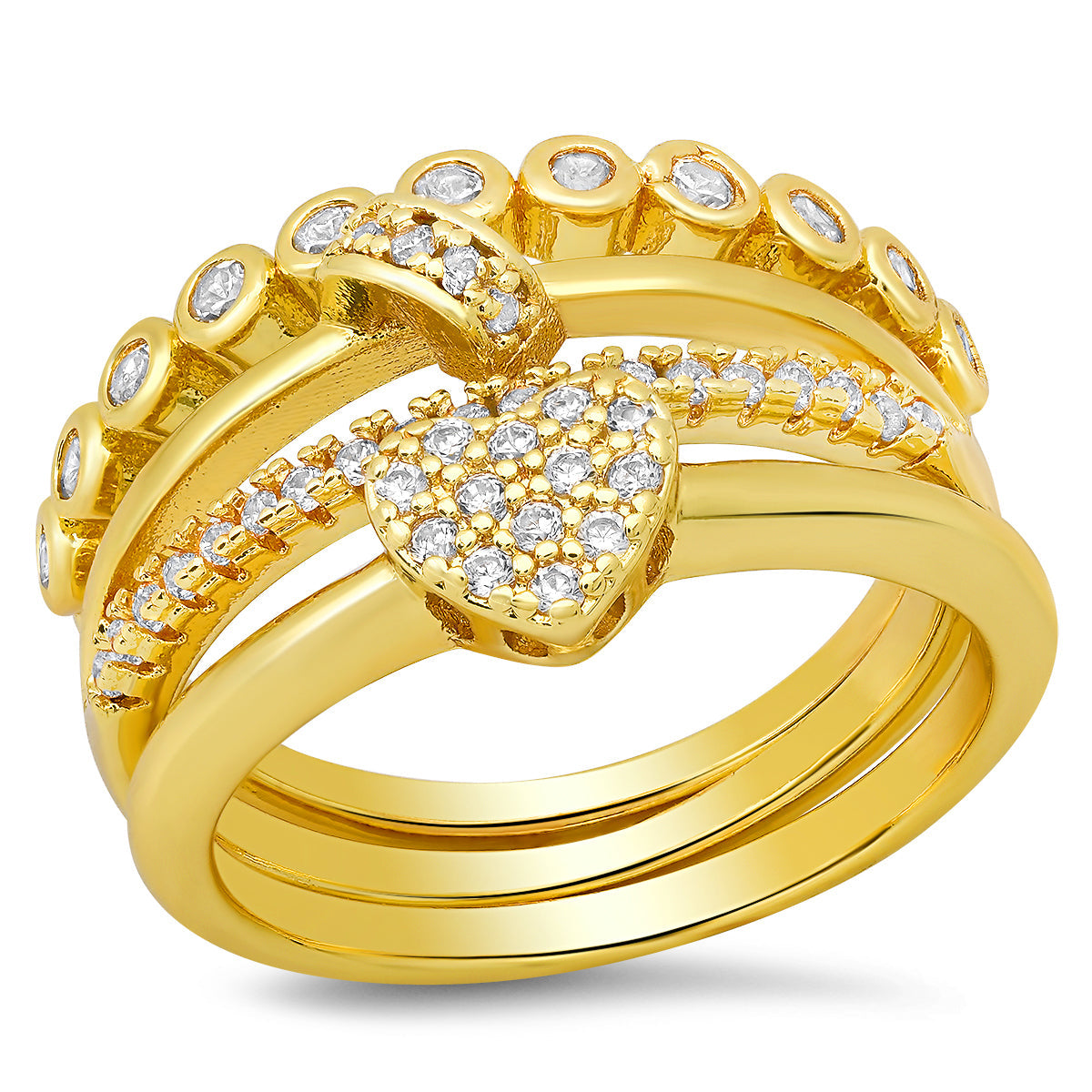 18K White Gold Plated Brass Simulated Diamonds Stackable Rings