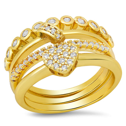 18K White Gold Plated Brass Simulated Diamonds Stackable Rings
