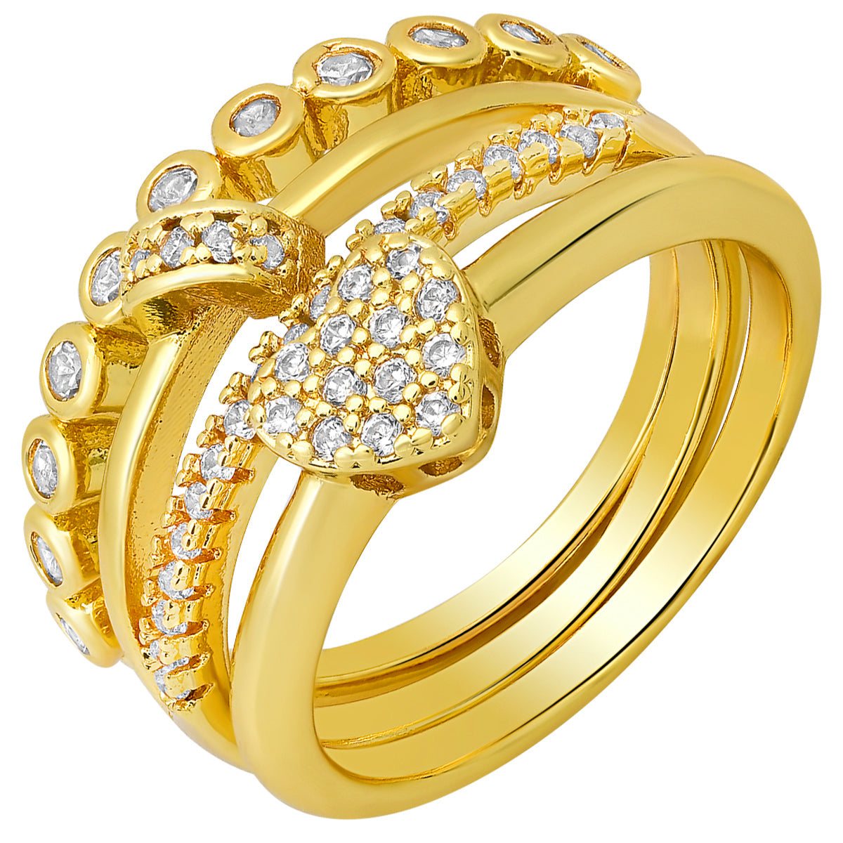 18K White Gold Plated Brass Simulated Diamonds Stackable Rings