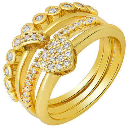 18K White Gold Plated Brass Simulated Diamonds Stackable Rings