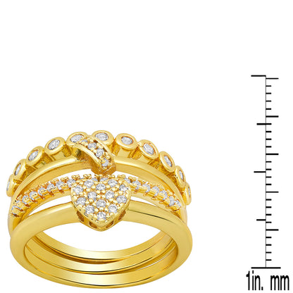18K White Gold Plated Brass Simulated Diamonds Stackable Rings