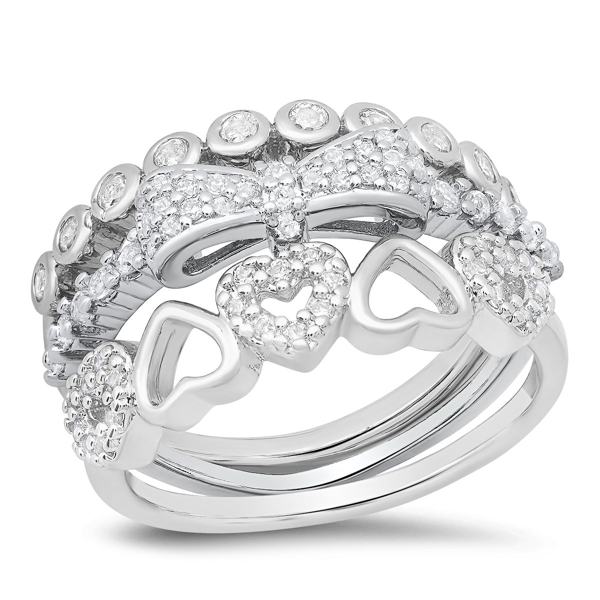 18K White Gold Plated Brass Simulated Diamonds Stackable Rings