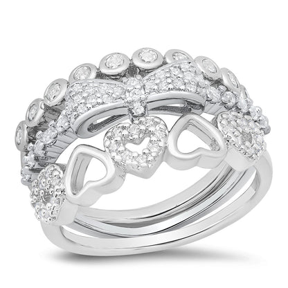 18K White Gold Plated Brass Simulated Diamonds Stackable Rings