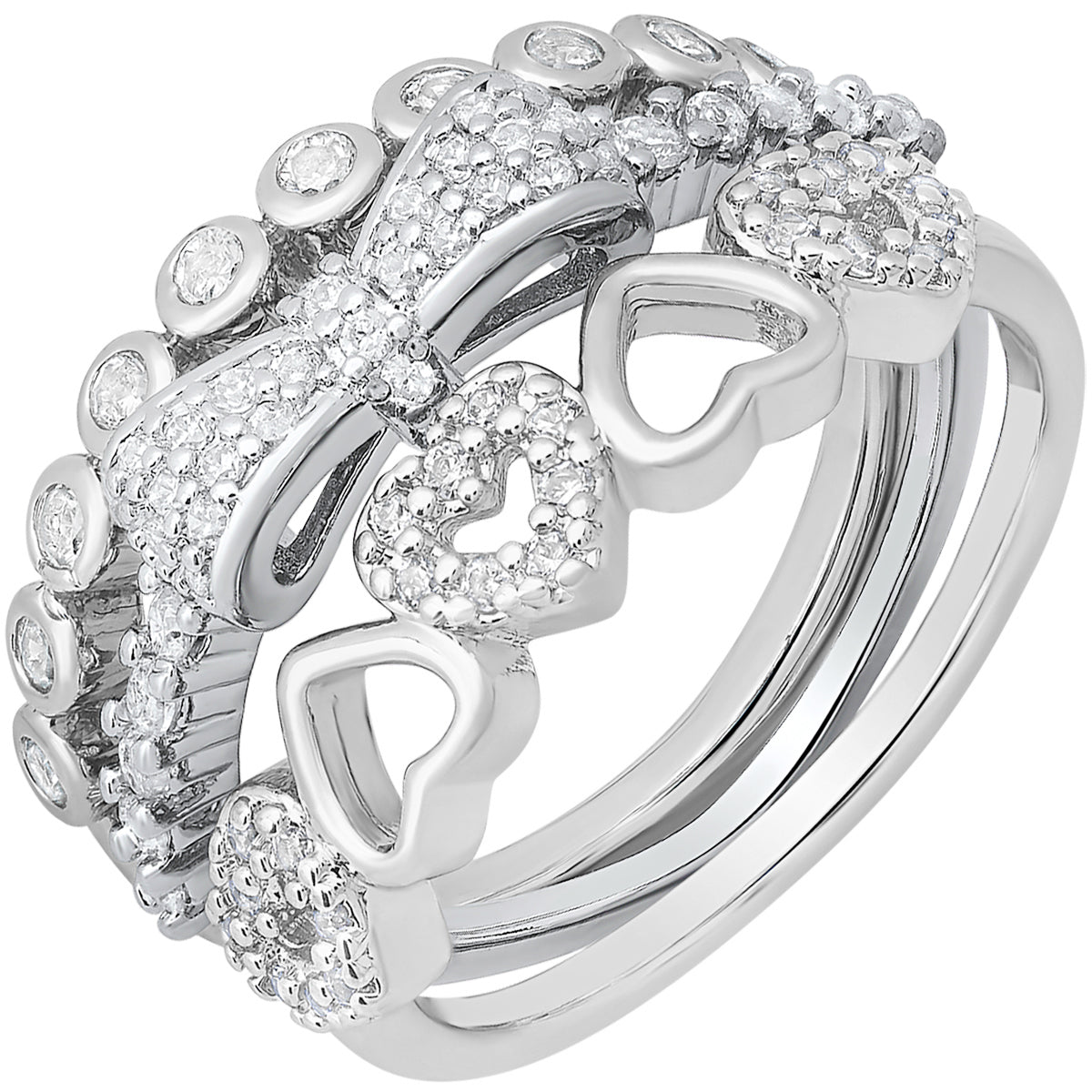 18K White Gold Plated Brass Simulated Diamonds Stackable Rings