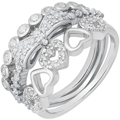 18K White Gold Plated Brass Simulated Diamonds Stackable Rings