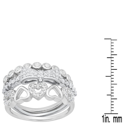 18K White Gold Plated Brass Simulated Diamonds Stackable Rings