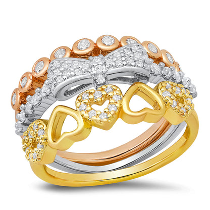 18K White Gold Plated Brass Simulated Diamonds Stackable Rings