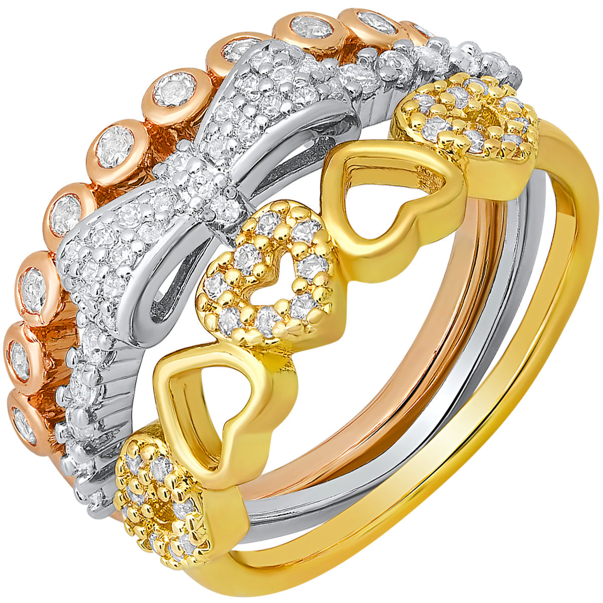 18K White Gold Plated Brass Simulated Diamonds Stackable Rings