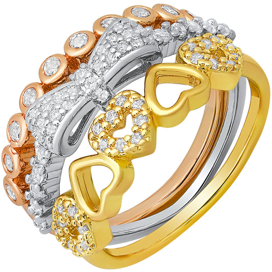 18K White Gold Plated Brass Simulated Diamonds Stackable Rings