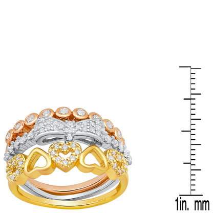 18K White Gold Plated Brass Simulated Diamonds Stackable Rings