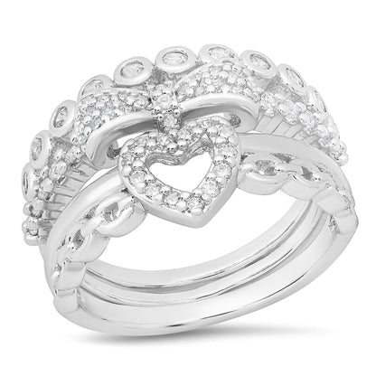 18K White Gold Plated Brass Simulated Diamonds Stackable Rings