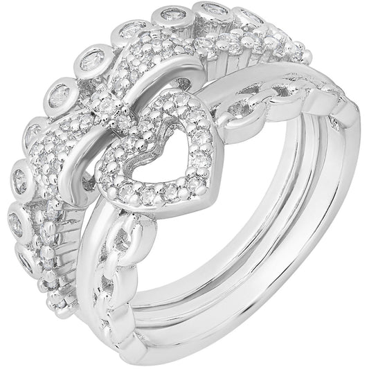18K White Gold Plated Brass Simulated Diamonds Stackable Rings