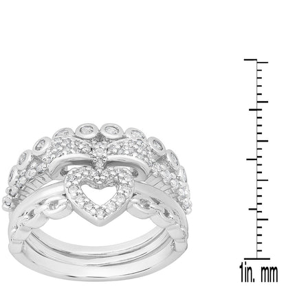 18K White Gold Plated Brass Simulated Diamonds Stackable Rings