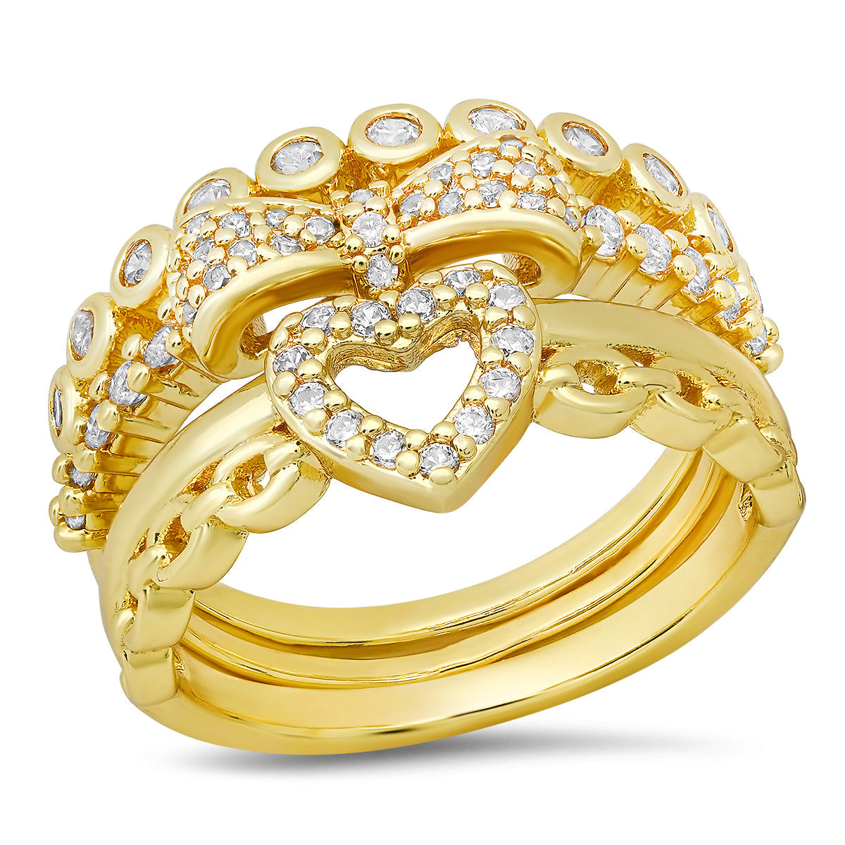 18K White Gold Plated Brass Simulated Diamonds Stackable Rings