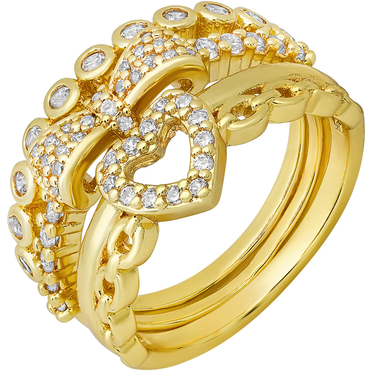 18K White Gold Plated Brass Simulated Diamonds Stackable Rings