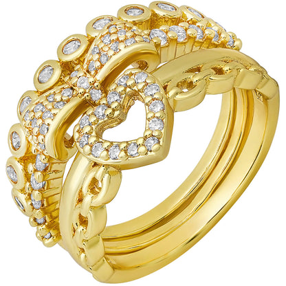 18K White Gold Plated Brass Simulated Diamonds Stackable Rings