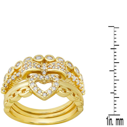 18K White Gold Plated Brass Simulated Diamonds Stackable Rings