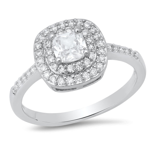 18K White Gold Plated Brass And Simulated Diamonds Engagement Ring