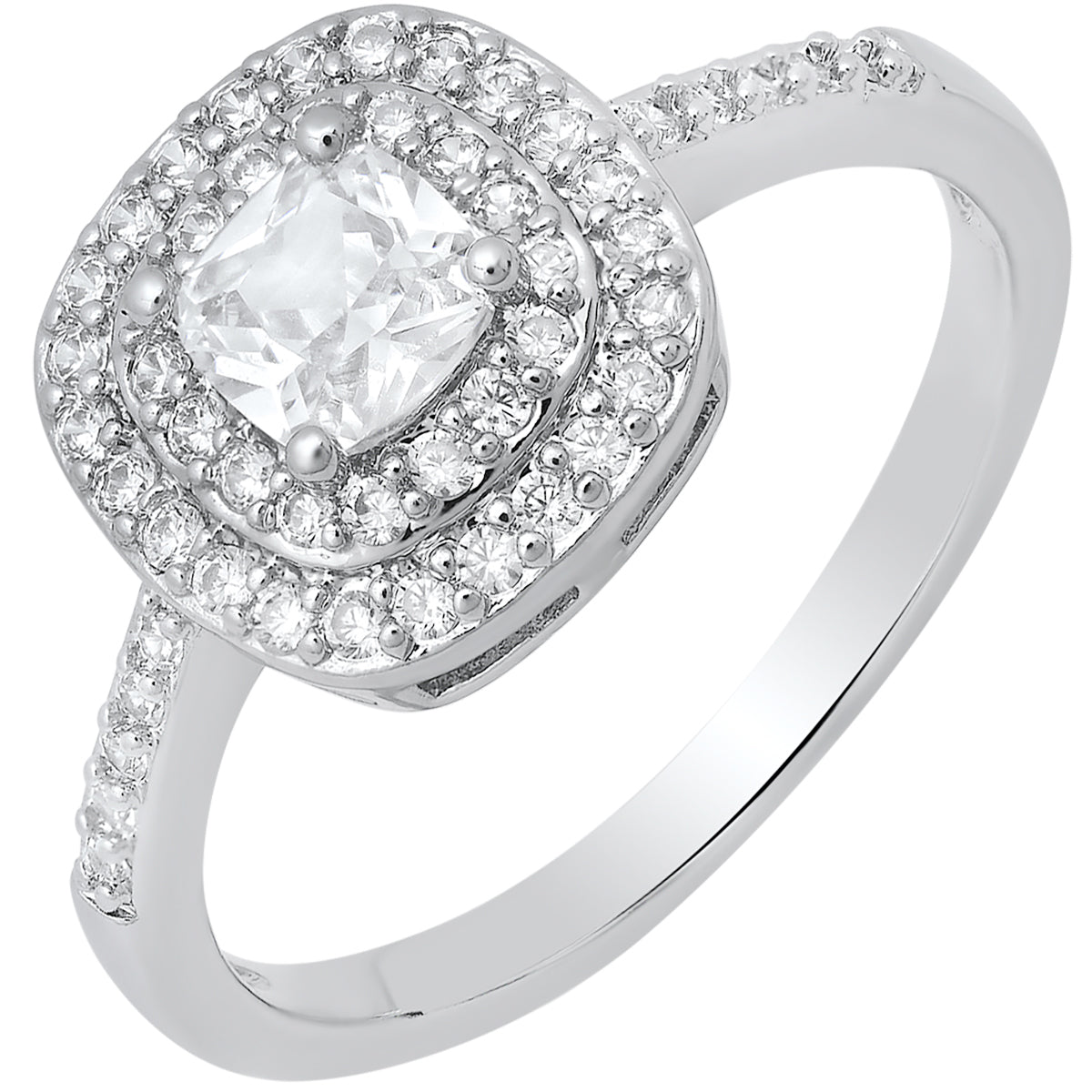 18K White Gold Plated Brass And Simulated Diamonds Engagement Ring