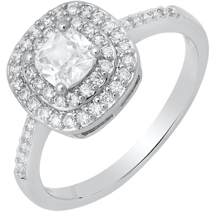 18K White Gold Plated Brass And Simulated Diamonds Engagement Ring