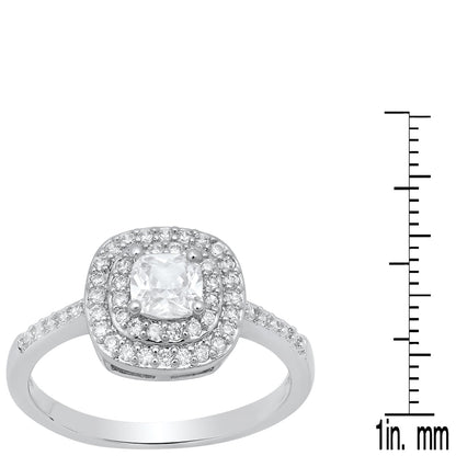 18K White Gold Plated Brass And Simulated Diamonds Engagement Ring