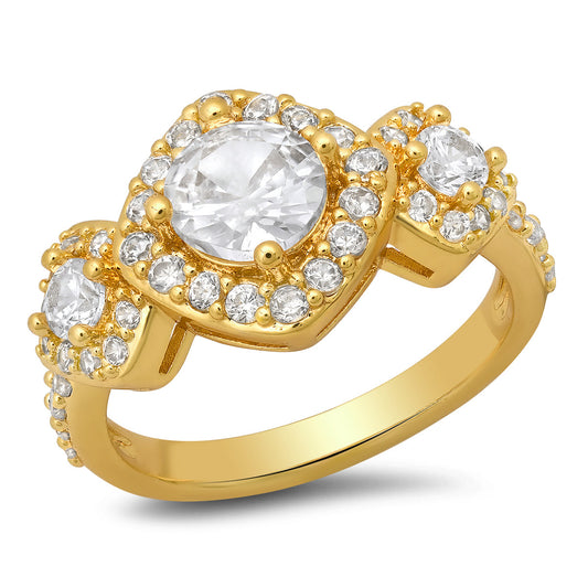 18K Gold Plated Brass And Simulated Diamonds Engagement Ring