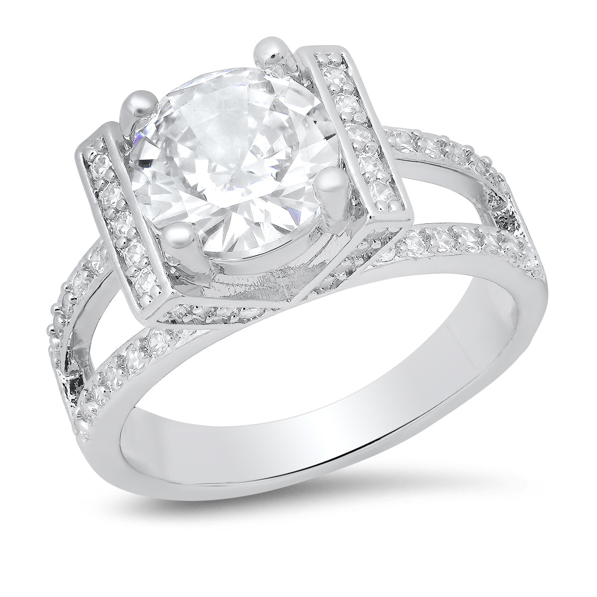 18K White Gold Plated Brass And Simulated Diamonds Engagement Ring